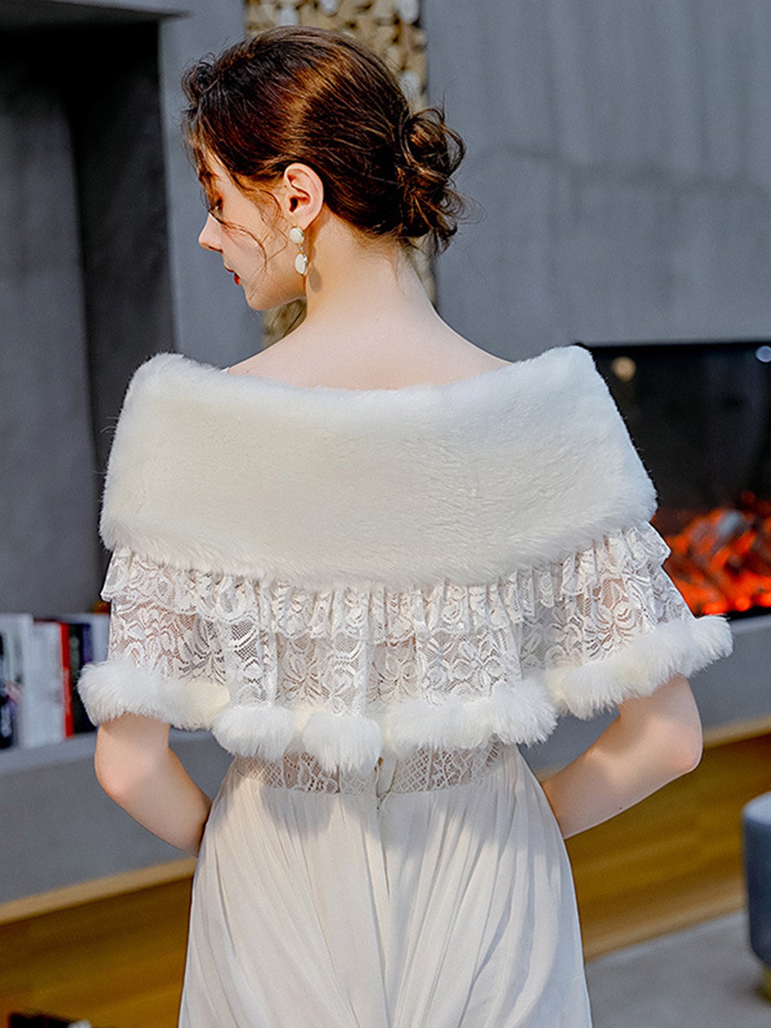 Faux Fur Lace Special Occasion Shawl